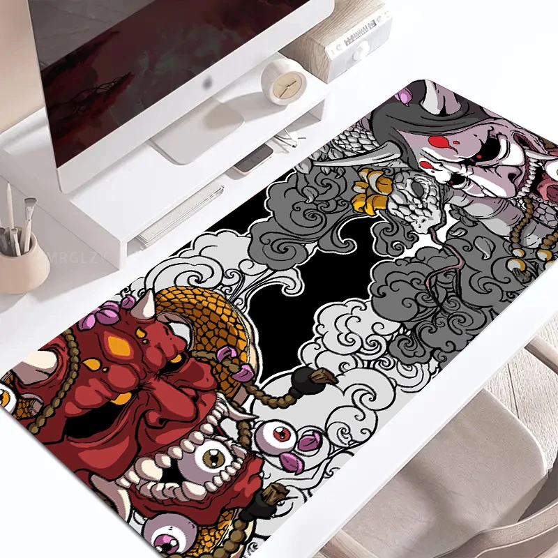 Desk Mat Japanese Oni Mask Gaming Pc Mouse Pad Keyboard Carpet Keyboard Long Pad Desk Office Gadgets Playmat Mouse Mat Rug
