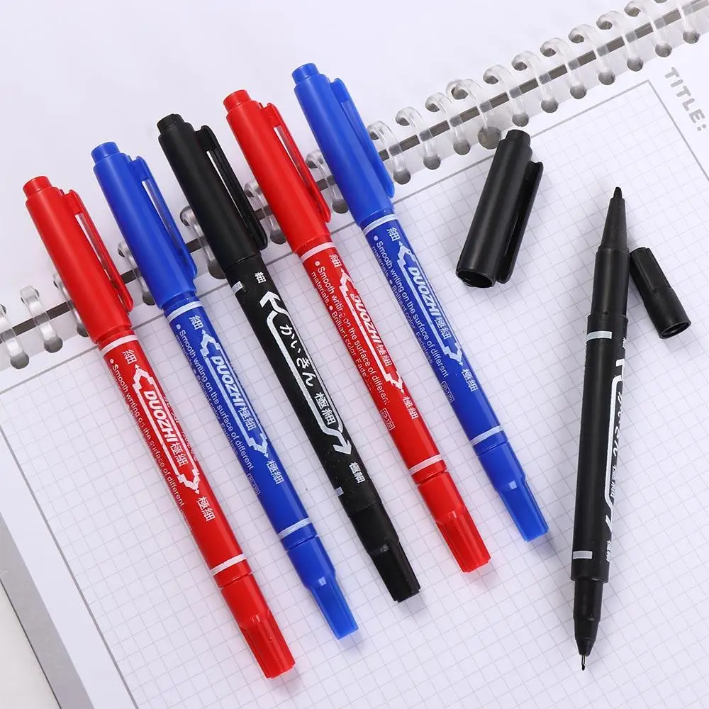 2Pcs/set Thin Pen Tip Tattoo Skin Marker Pen Waterproof Black/Red/Blue Ink Double Headed Marker Pen Large Capacity Stationery