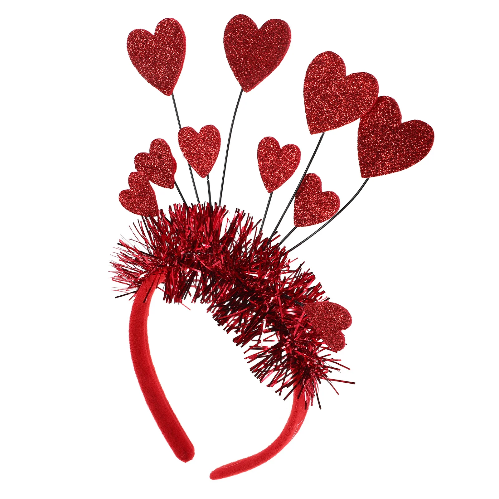 

Red Heart Shaped Cupid Headband Sequin Tinsel Head Boppers Wedding Party Valentine's Day Headwear Valentines Headband
