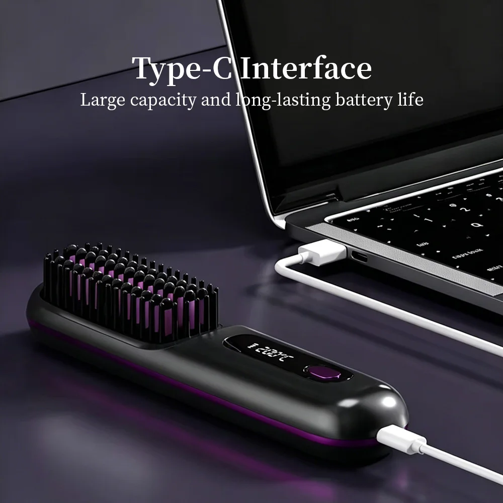 New Portable Wireless Straight Hair Comb Three-speed Adjustment USB Charging Curling and Straightening Black/White/Pink