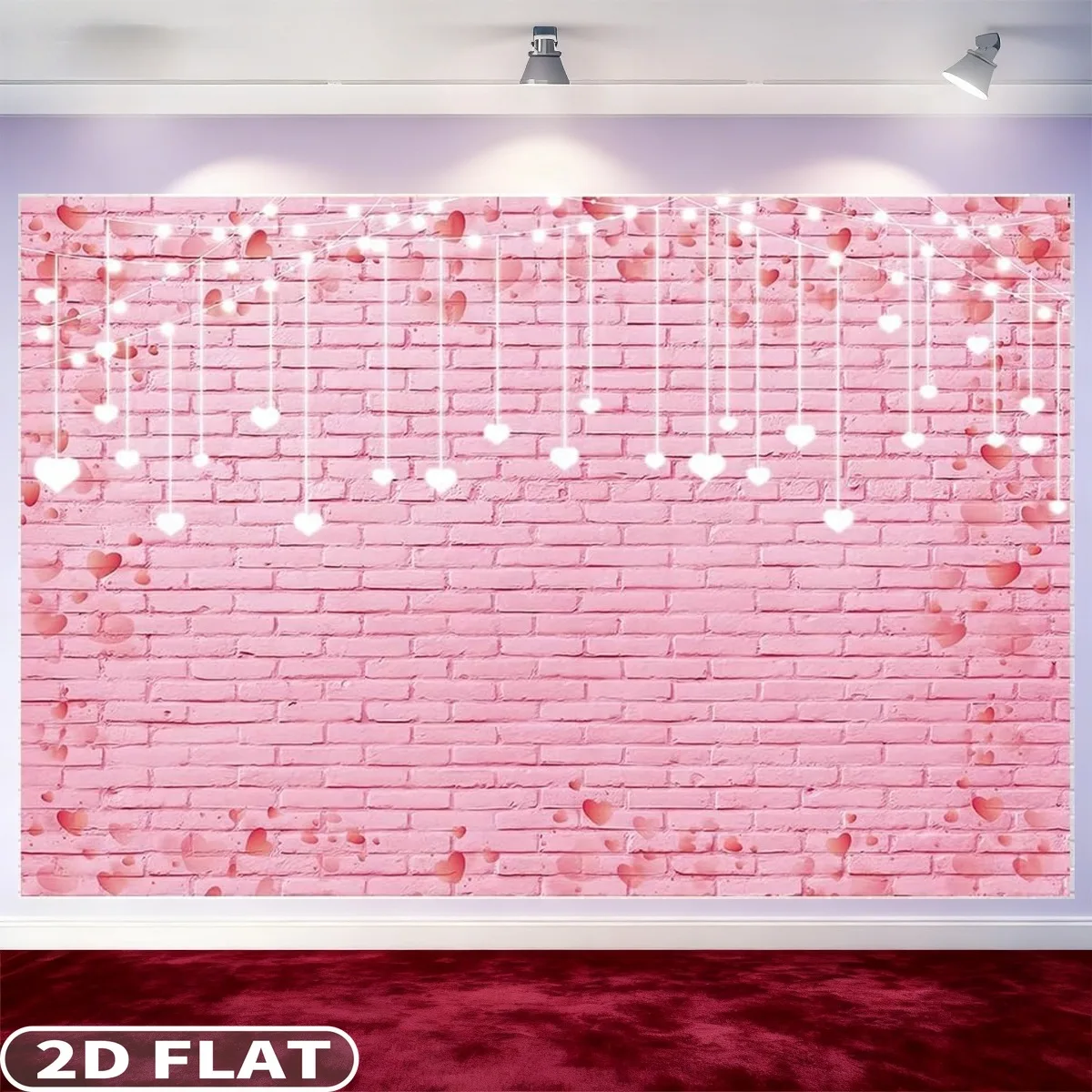 

1pc Pink Brick Wall with Heart Studio Props with Installation Package, 47x71 Inch Wall Banner, Polyester Photography Background