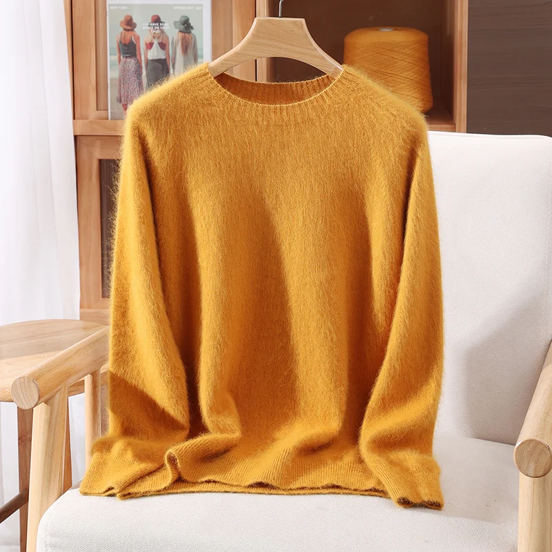 เสื้อสเวตเตอร์ไหมพรมแคชเมียร์มิงค์แท้ 100% สีพื้นสำหรับผู้หญิง ฤดูใบไม้ร่วง ฤดูหนาว เนื้อผ้านุ่ม อุ่นสบาย ผิวสัมผัสเป็นมิตร เสื้อผ้าผู้หญิง