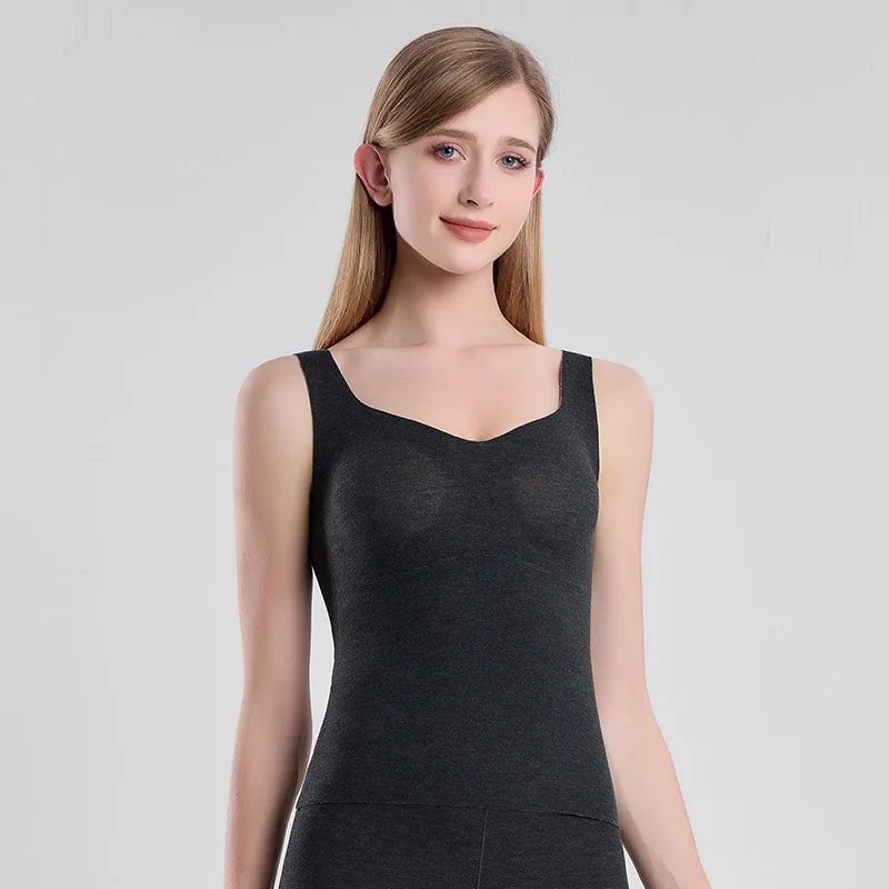 MadBlack-Silk Blended Elegant Vest, With Padded Cups, Women Versatile Casual Warm Traceless Tank Top, 2026 Autumn New T66546CC