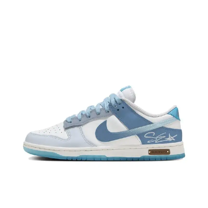 【Customize】Nike Dunk Skateboarding Shoes Unisex Low-top White/blue Sneakers shoes FN3433-141
