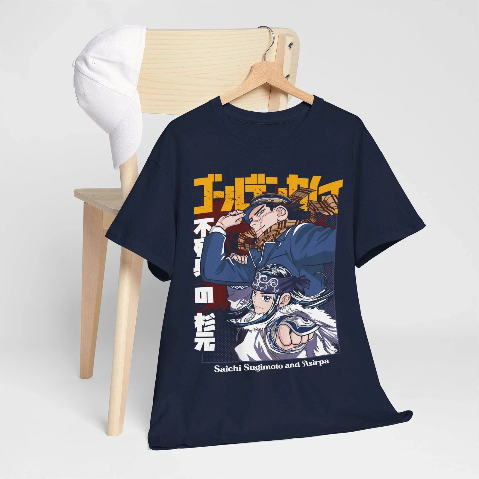 Golden Kamuy Manga Grafik-T-Shirt im Vintage-Look, Survival-Anime, Unisex, Oversize, Rundhalsausschnitt, Baumwolle, Kurzarm-T-Shirt