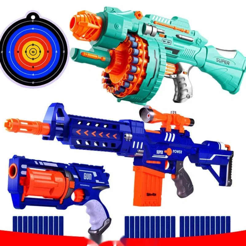 Elétrica NerBlaster Gun Brinquedos para Crianças, Soft Bullet, Automático, Tiro Contínuo, Gatling Explosão, BB Guns, Presentes, M416