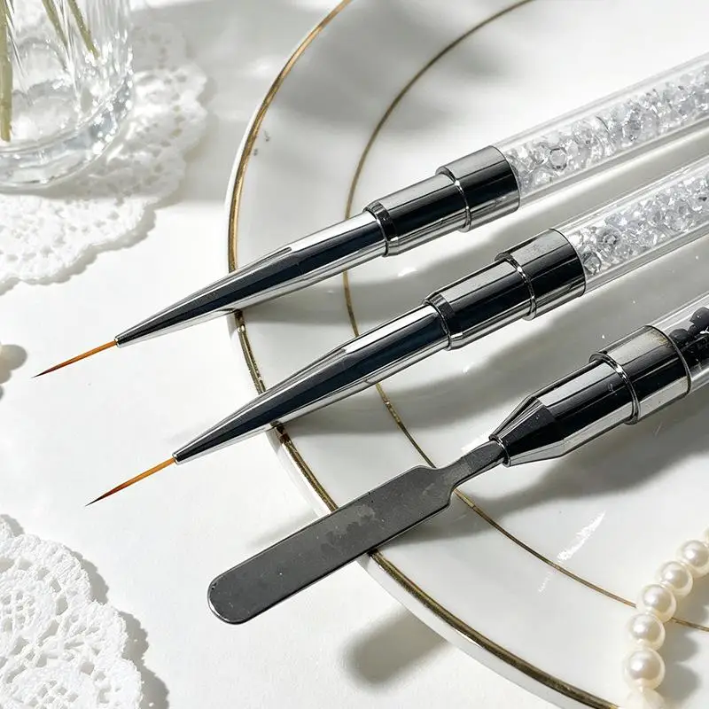 1 Stück Doppelendiger Edelstahl-Weichfaser-Malpinsel für Maniküre, Kristall-Nagelkunst-Pinsel, Nagellack-Liner-Pinsel, Make-up-Werkzeug – Detail 8