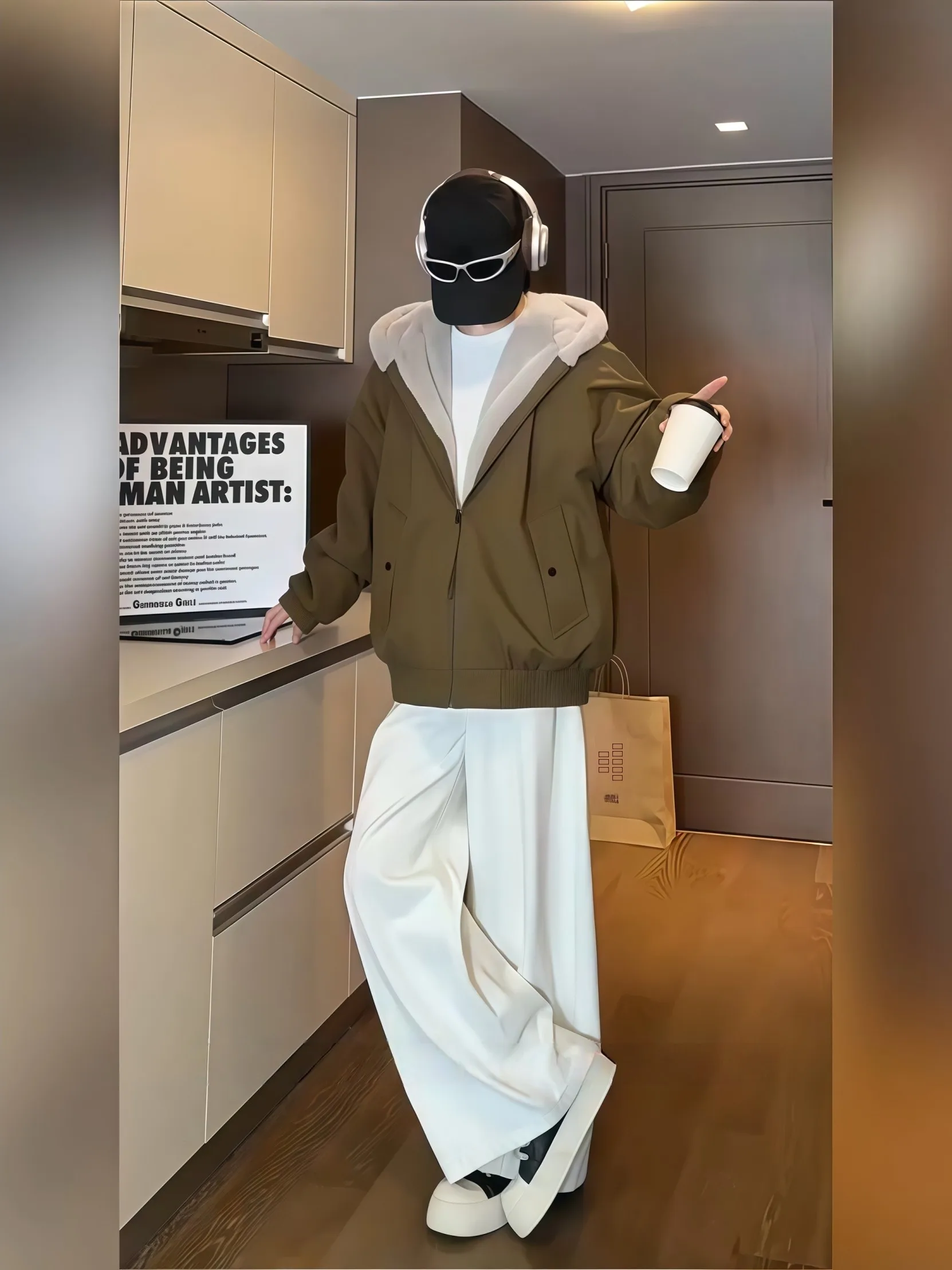 

Retro American Fleece Lined Thickened Hooded Parka Men's Winter Cotton Jacket Loose Fit Youth Popular Daily Wear Warm Coat