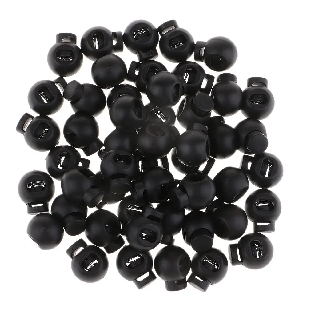 50x 15mm Loaded Round Toggles End Sliding Fastener Luggage Stopper Black