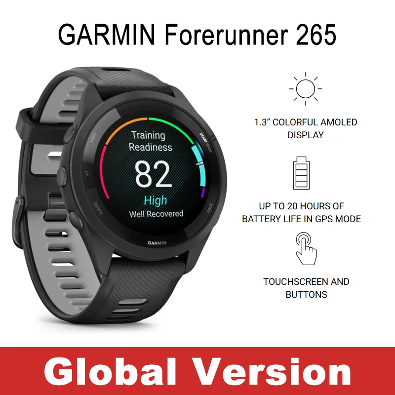 Garmin 265 Up To 20 Hours Of Battery Life In GPS Mode 1.3” Colorful AMOLED Display Touchscreen Buttons SatIQ™ Multi-band GPS