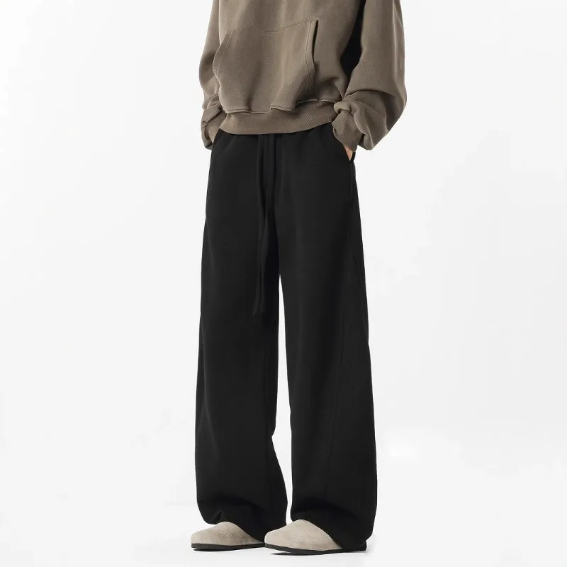 American Style Men's Autumn Trendy Brand Spliced   wide-leg Sports Sweatpants Retro Versatile Straight Casual Pants