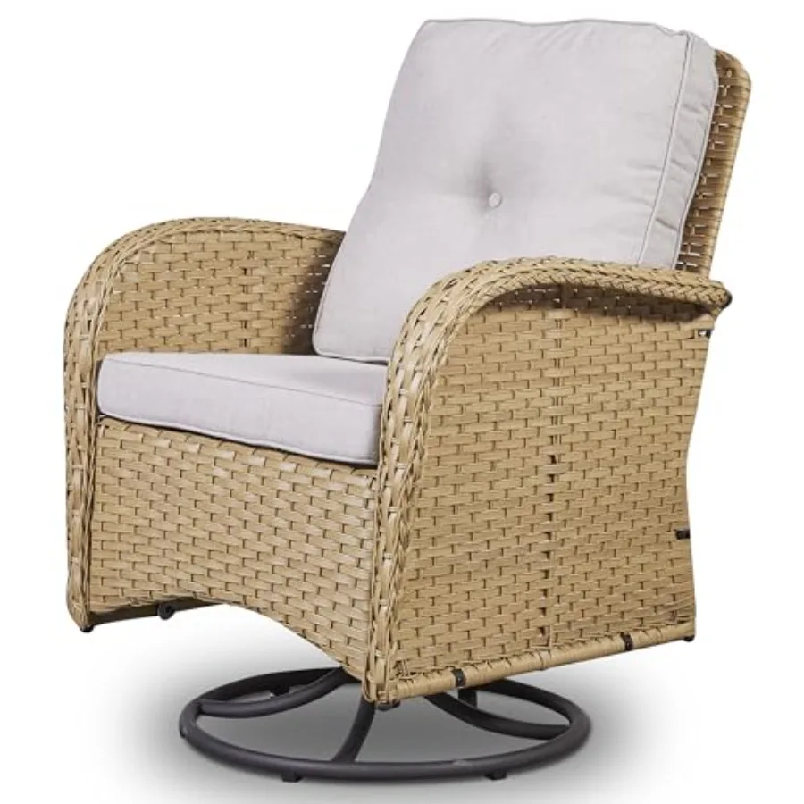

Patio Furniture Swivel Glider PE Wicker Chairs Outdoor Swivel Rocker Seating with Cushions for Porch Deck Balcony Yellow/Beige