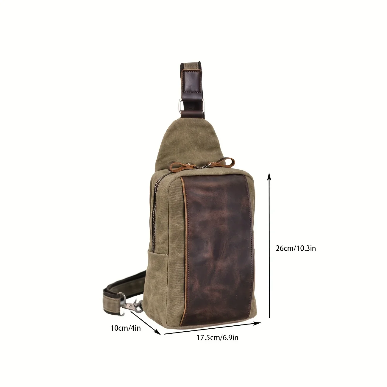 Casual Men's Vintage Waxed Canvas Chest Bag with Leather Patch Sling Backpack Durable Crossbody Shoulder Bag for Travel Hiking