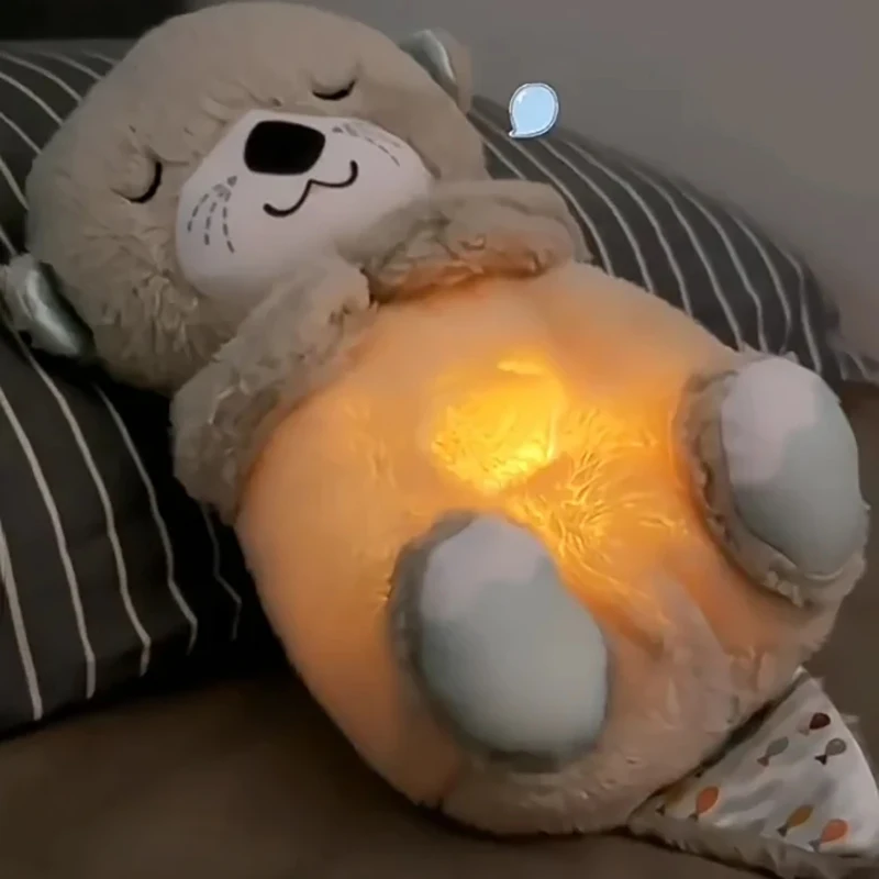 Muñeco de peluche de nutria calmante para niños, relajante para dormir Juguete musical, con sonido y luz, regalo divertido