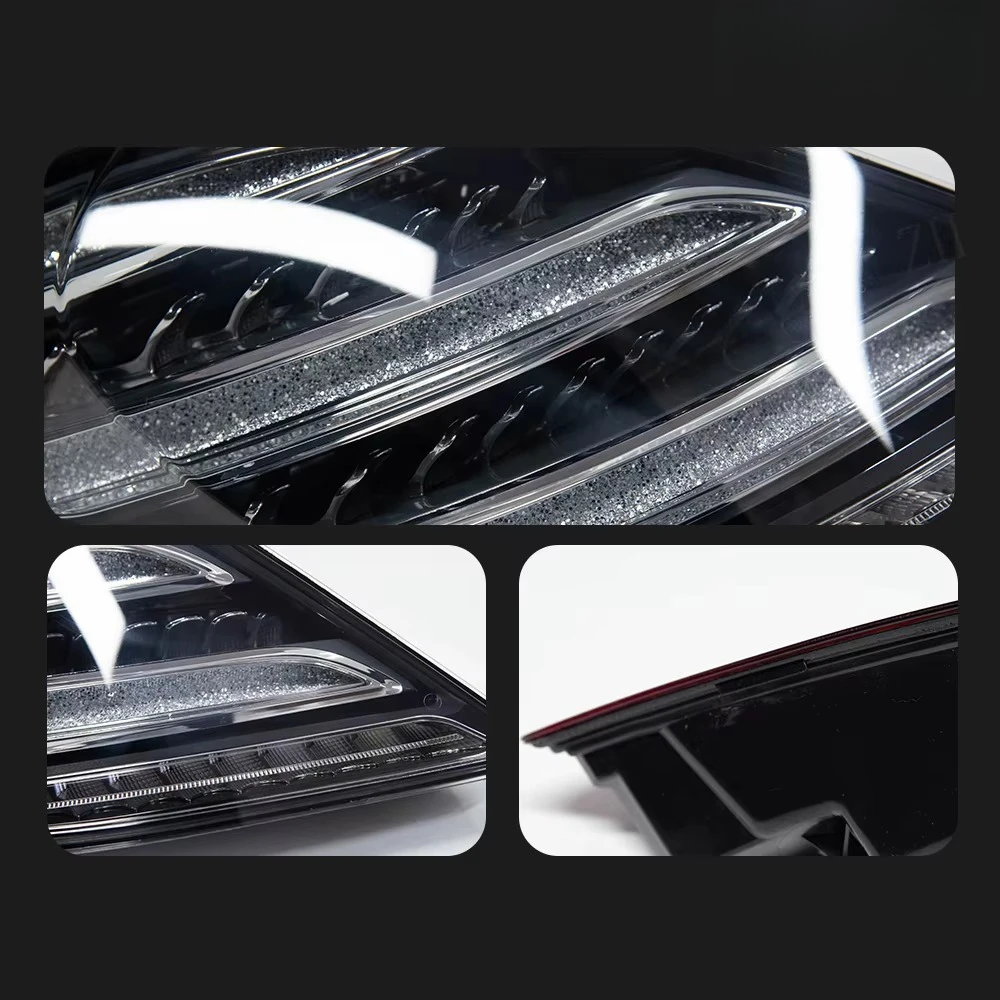 2 Stück LED-Rückleuchten für Mercedes-Benz S-Klasse W222 2013-2017 Limousine W223 Stil DRL Bremslicht mit sequenziellem Blinker passend für S350 S400 Direktmontage Plug-and-Play IP67 wasserdichtes