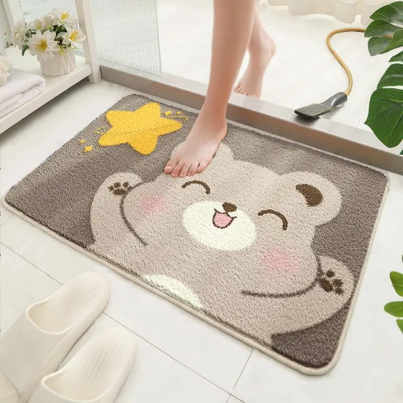 

Adorable Bathroom Entrance Mat Anti-Slip Durable Faux Cashmere Quick Dry Bathroom Rug Home Use Door Mat Bathroom Decor