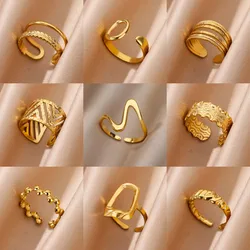 Gold Color Stainless Steel Open Rings For Women Fashion Aesthetics Adjustable Romantic Couple Finger Ring Jewelry Gift
