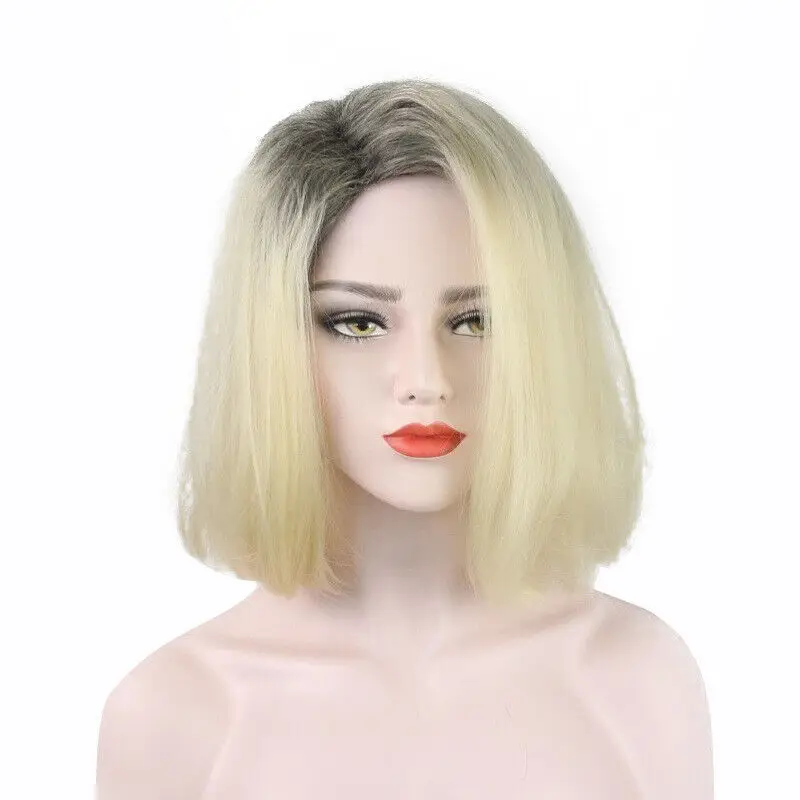 Women Mixed Color Beige Short Female Human Hair Headgear Wig