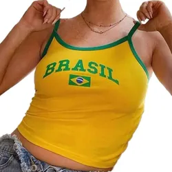 Hot Women Brazilian-Inspired Tank Top Streetwear Grunge Baby Tee Vintage Casual Short Sleeve T-Shirt Y2k Clothes Sling Plus Size