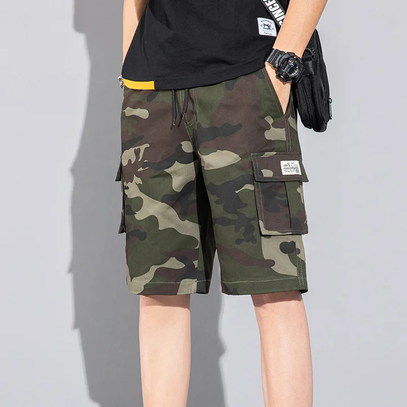 Plus Size Shorts Casual Summer Elastic Waist Cargo Short Men Streetwear Y2k Camouflage Fashion Bermuda Male Side Pocket Breeches