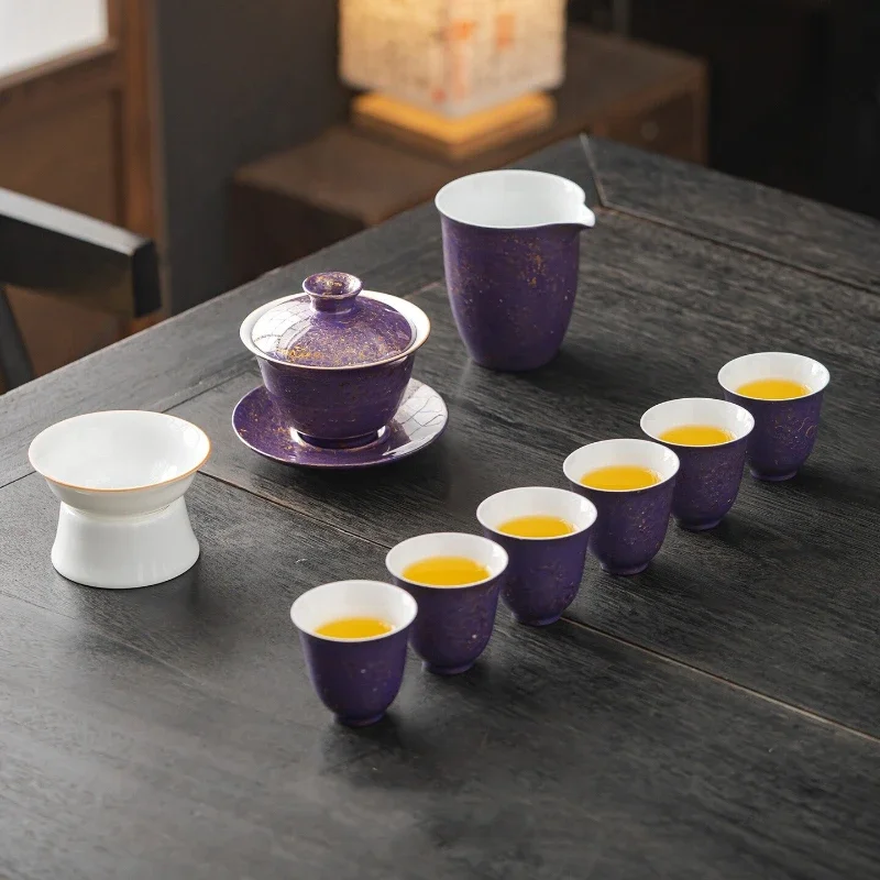 Luodian cover bowl cup high-end lacquerware tea set household tea brewing kung fu tea set gift box