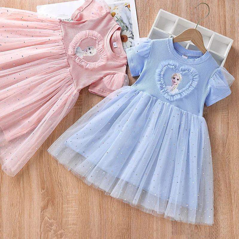 New Girls Clothes Summer Princess Dresses Flying Sleeve Frozen Elsa Kids Dress  Party Baby Dresses for Children Clothing 3-9 Y