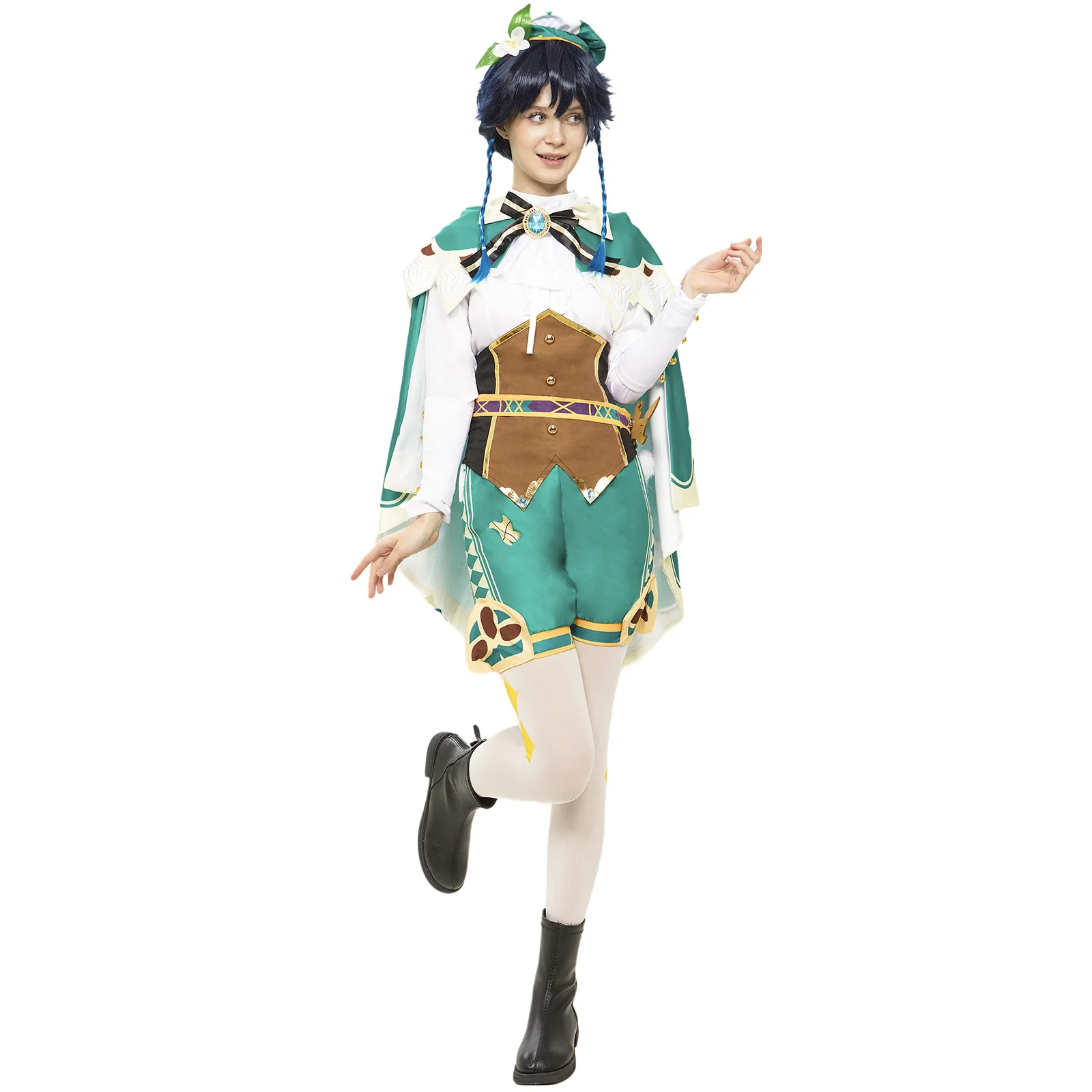 

Game Bard Halloween Cosplay Costume - Elegant Green Cape Outfit with Bow Tie & Boots for Convention Party Roleplay