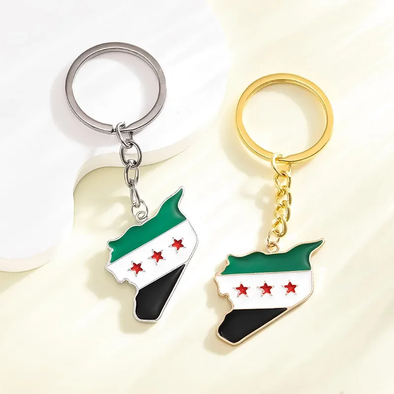 Syrian Map Pendant Free People's Revolution Flag Keychain Pendant  Metal Three Star Flag Hanging Decorate