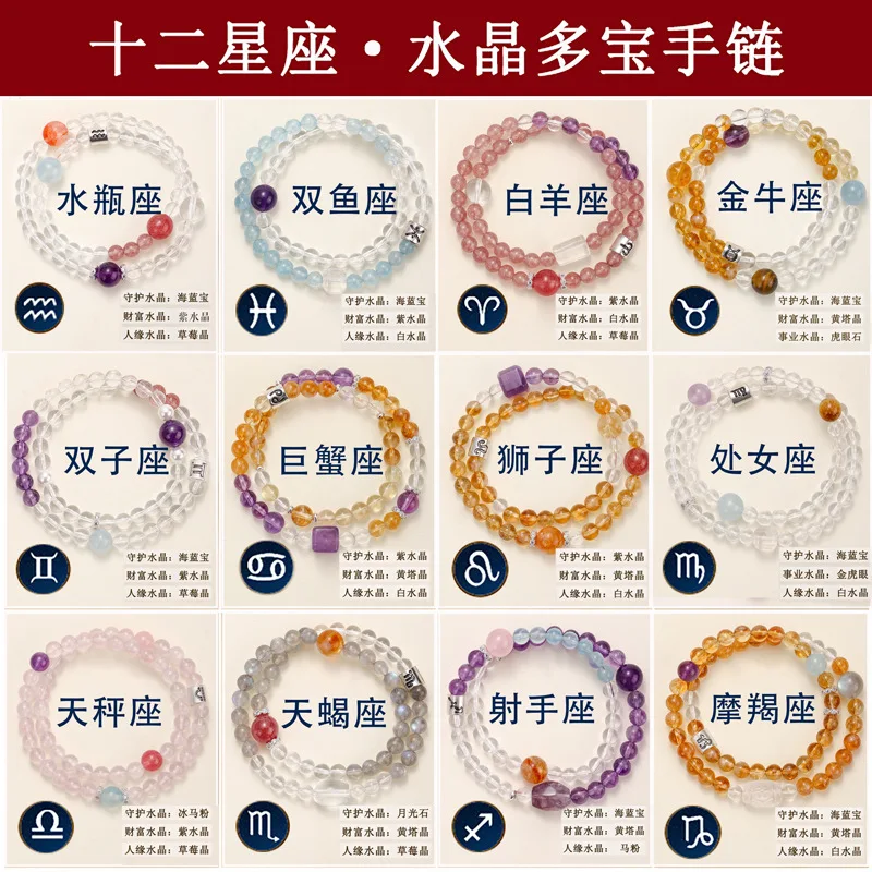 12 Zodiac Signs Natural Crystal Beaded Bracelet for Women, Constellation Birthstone Healing Stone Bangle, Astrology Aesthetic Je
