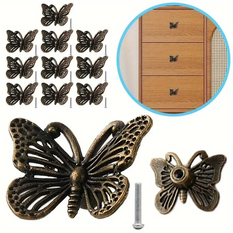 Butterfly Dresser Knobs for Cabinets And Drawers Gold Furniture Handle Copper Color Drawer Knobs Retro Style Butterflies Handles