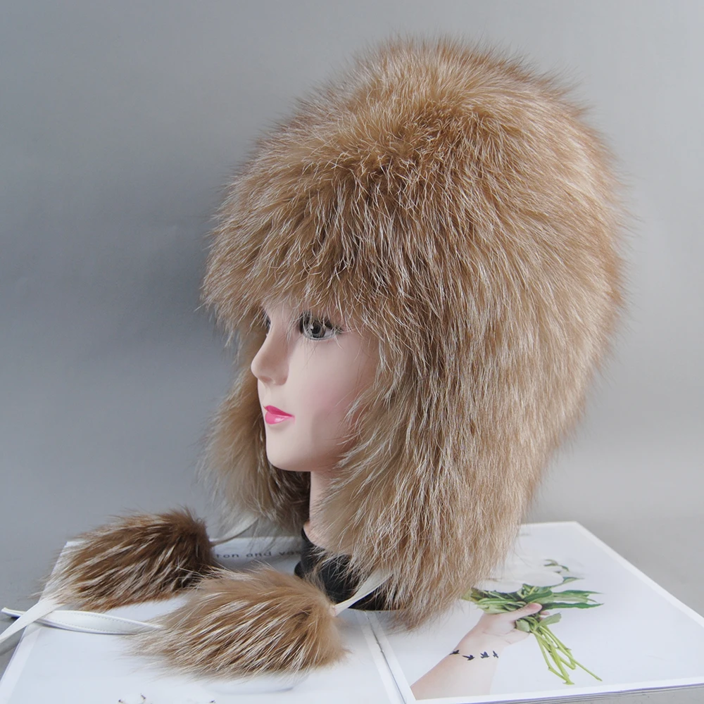 Hot Sale Winter Knitted Real Fur Hat Women Quality Warm 100% Genuine Fur Bomber Hats Lady Luxury Good Quality Real Fox Fur Caps