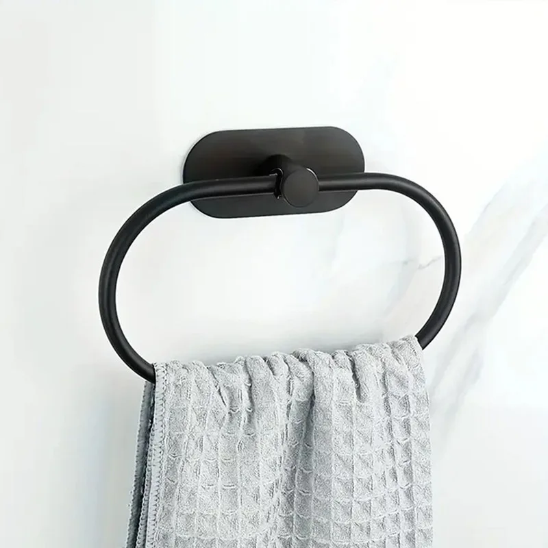 Towel ring, non-drilling 304 stainless steel towel rack black towel holder bathroom toilet hanger oval ring bathroom accessories