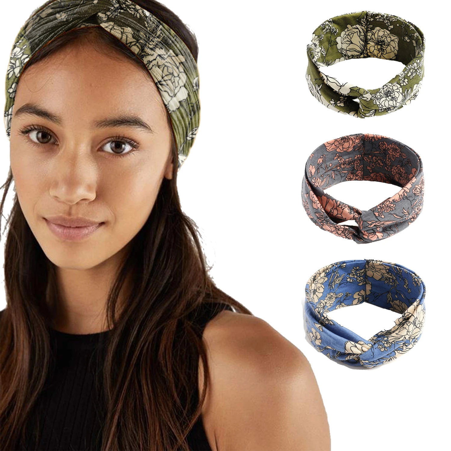 

Bohemian Style Ins Popular Headband for Women Cross Knot Elastic Yoga Sports Sweat-absorption Hair Accessories Wide Hairband