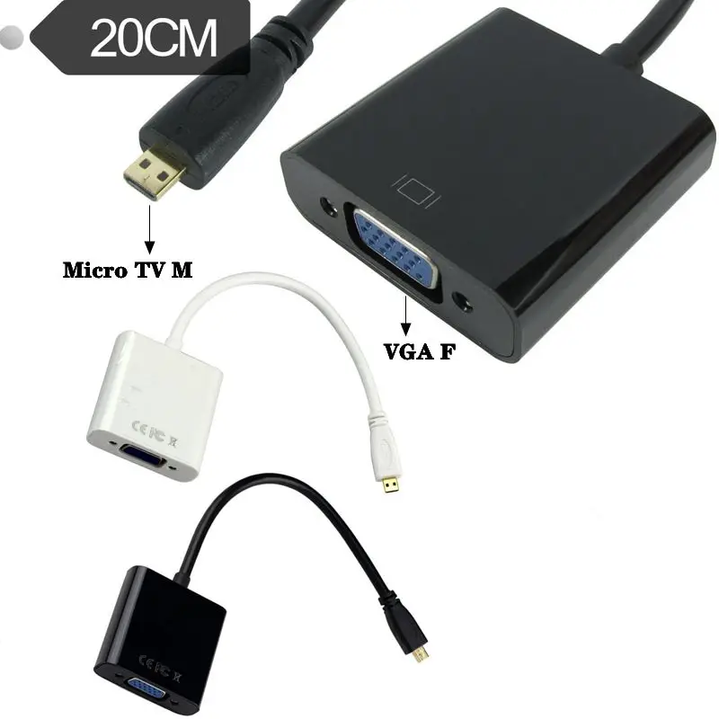 Micro Mini HDMI kompatybilny z kabel VGA wysokiej konwerter rozdzielczości do złącze VGA z dźwiękiem (czarno-biały)