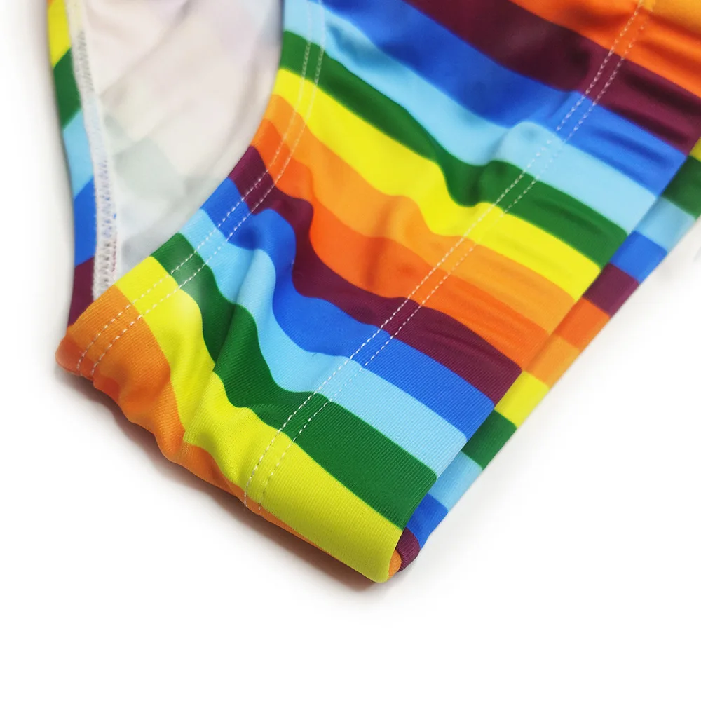 New men's swimsuit color stripes sexy multi-color printed beach hot spring triangle swimming trunks men's style