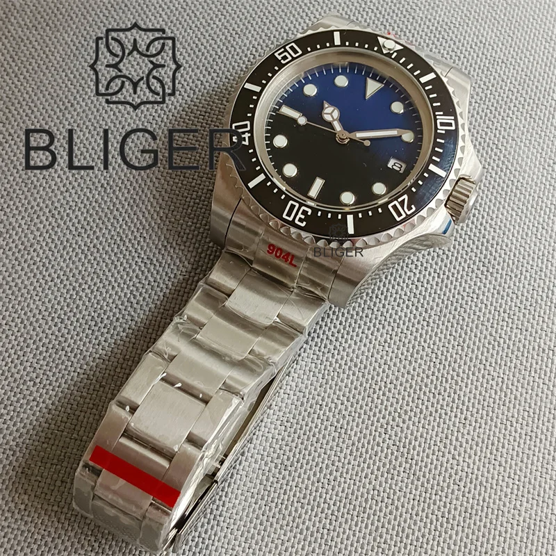 BLIGER 43mm Limited Chapter Dive Watch For Men NH35A MIYOTA 8215 PT5000 AR Sapphire Glass Magnified Black Luminous Ceramic Bezel