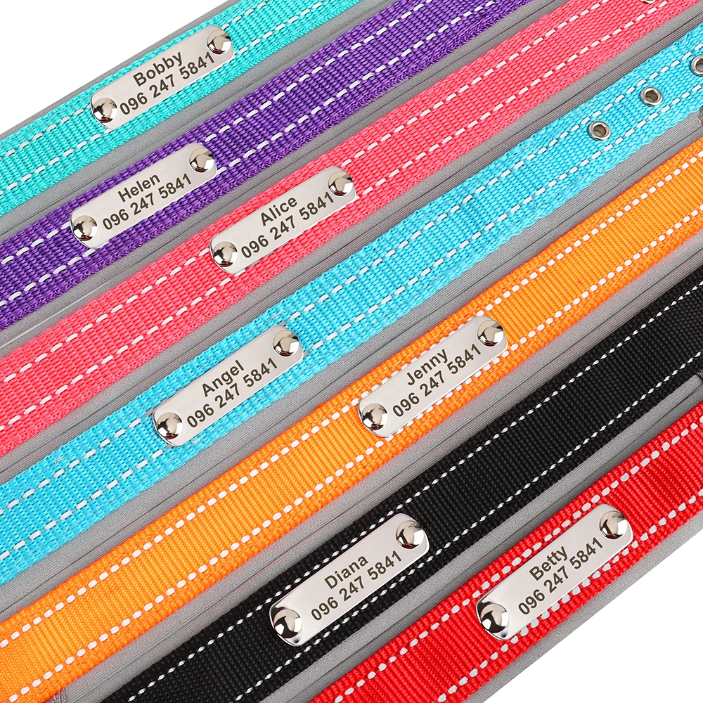 Personalized Dog Collar Reflective Dogs ID Collars Free Engrave Name Collars Adjustable for Small Medium Large Dogs Pet Pitbulls
