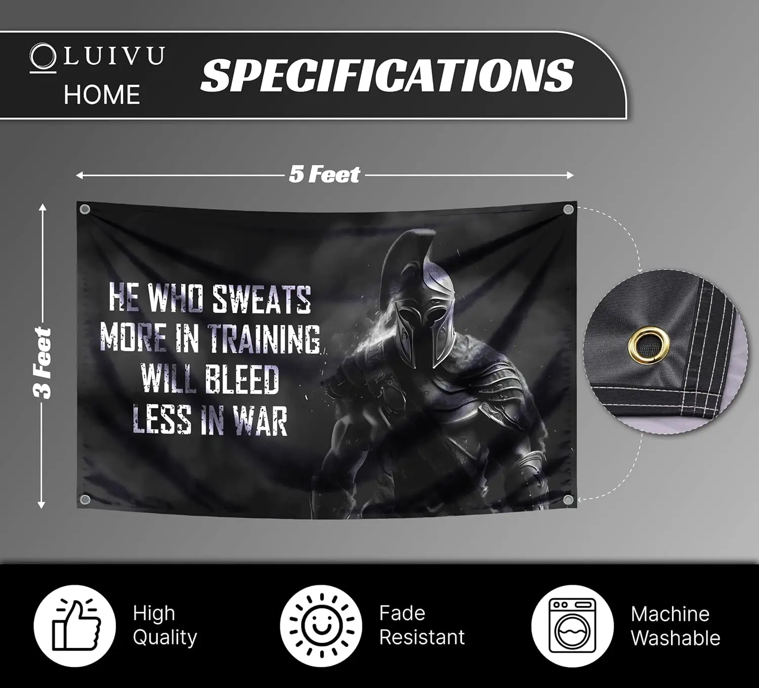 Motivational Polyester Flag He Who Sweats More In Training Will Bleed Less In War with 4 Grommets - Improvement Wall Decor for