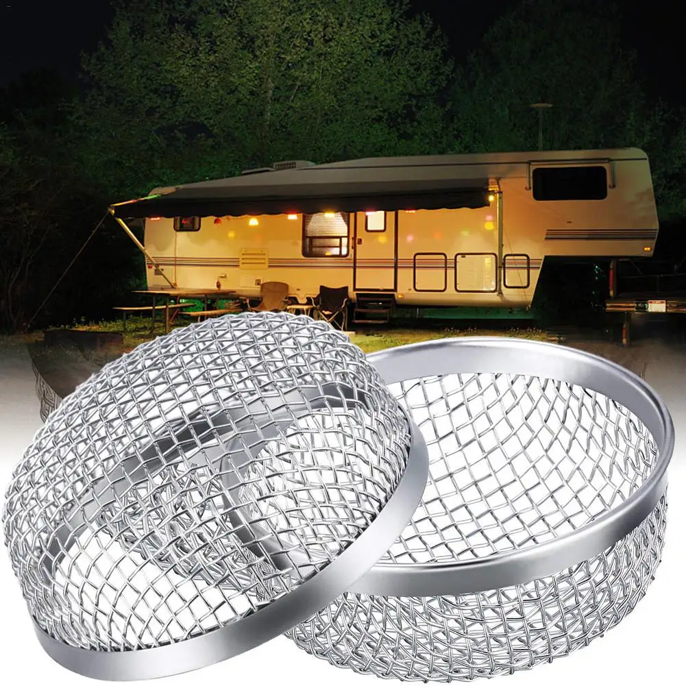 RV Furnace Vent Cover 2PCS Flying Insect Screen Stainless Steel RV Furnace Vent Cover Mesh With Installation Tools Accessories