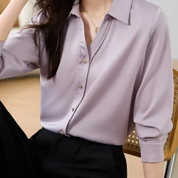 Women Fashion Solid Long Sleeve Shirts Spring Autumn Casual Loose Elegant Blouse Turn-down Collar Button Cardigan Tops