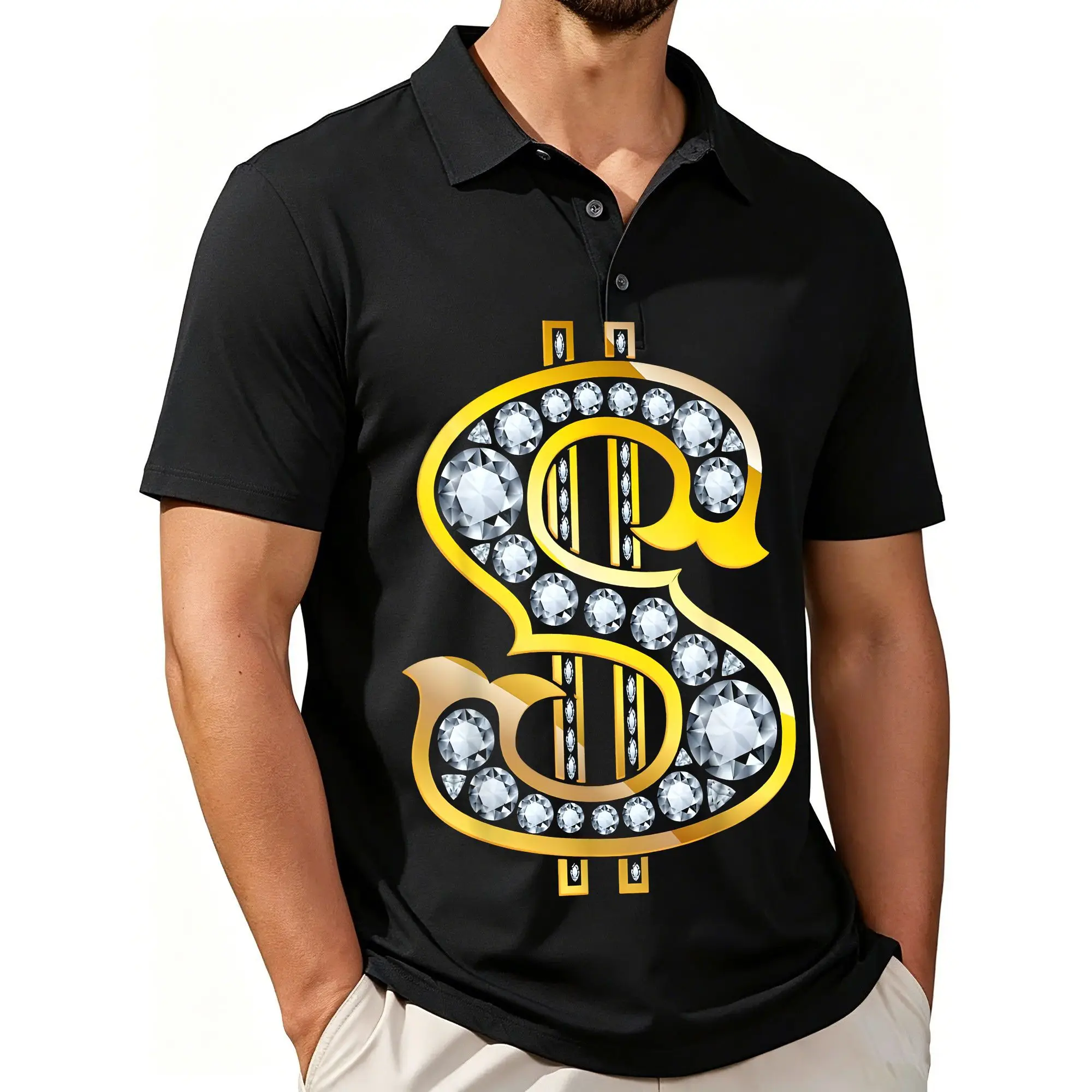 Men's Printed Short-Sleeved Polo Shirt Promotes Inclusiveness, Love, and Kindness, with a Hippie Style, Fashionable and Casual Fit, Breathable Fabric, and Suitable for All Seasons.