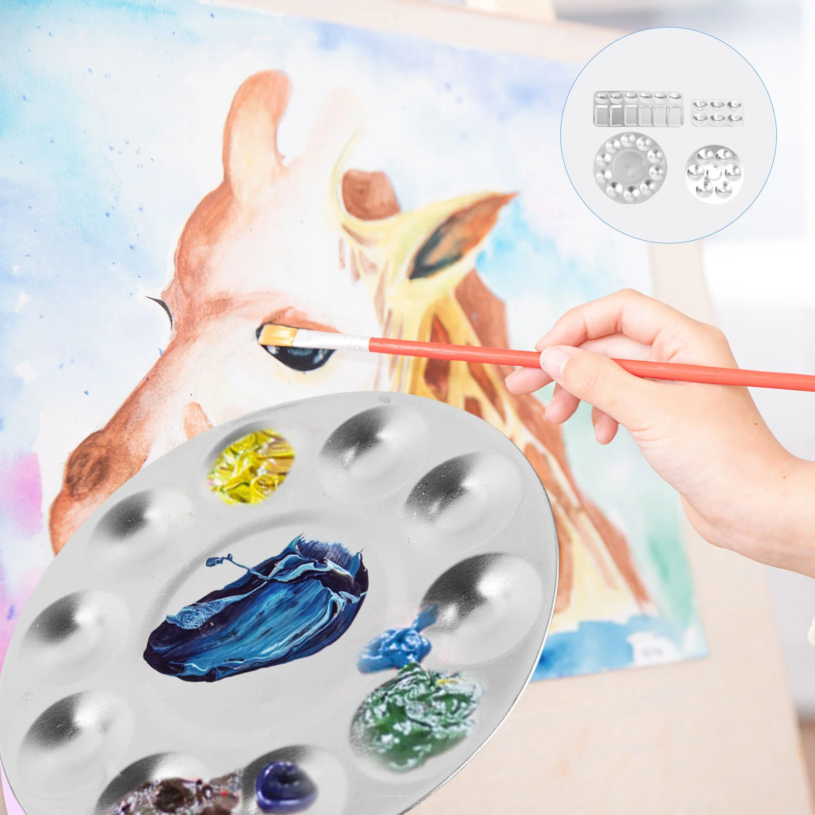 4 pcs Aluminum Paint Palette Round Stainless Mixing Tray For Art Crafts Watercolor Painting Reusable Washable