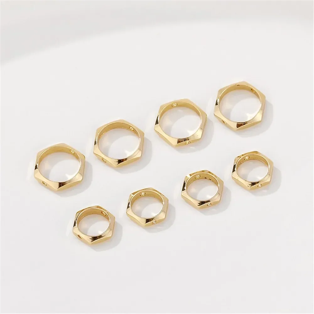 14K Gold-plated Hexagonal Bead Ring Diy Handmade Bracelet Necklace Bead Ring Jewelry Material Accessories Q007