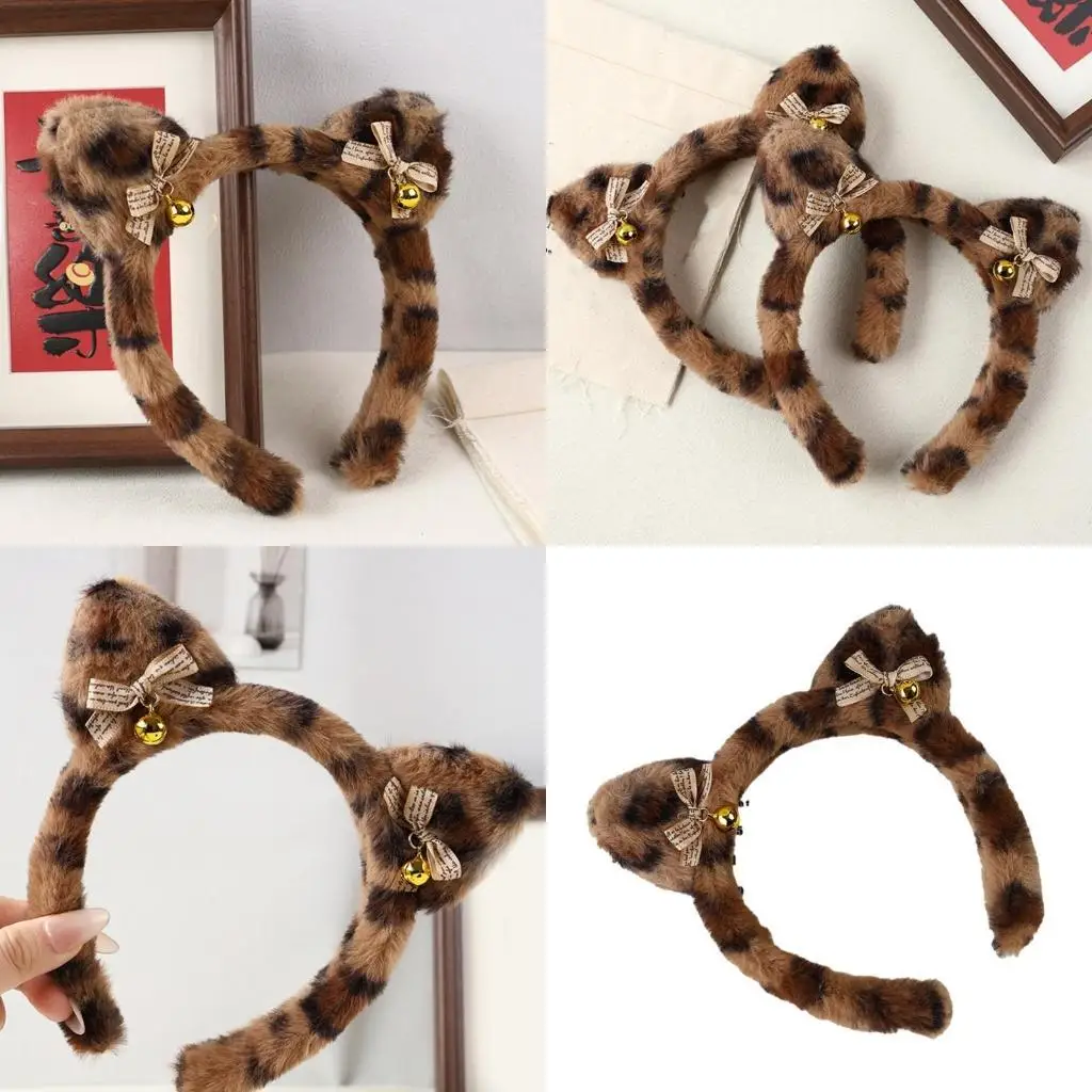 

39BB Leopard Print Cats Ear Headband Great for Makeup Application and Face Washing