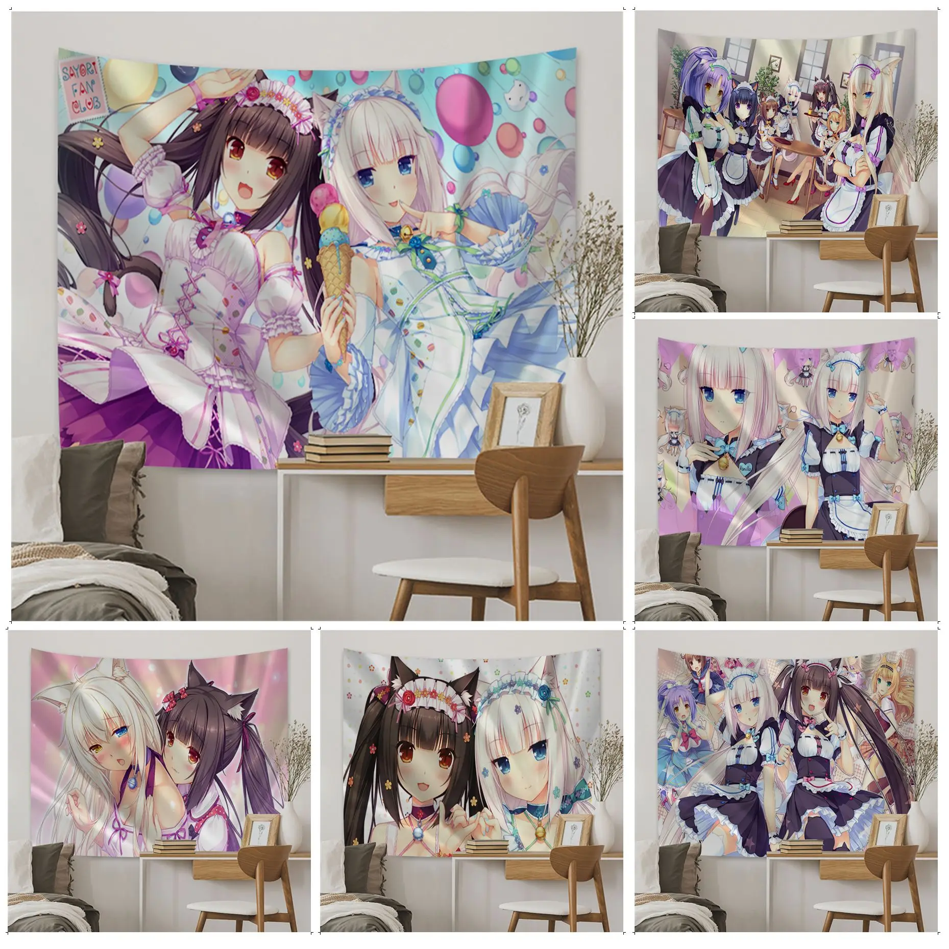 

Nice NEKOPARA Anime Tapestry Tapestry Art Printing Indian Buddha Wall Decoration Witchcraft Bohemian Hippie INS Home Decor