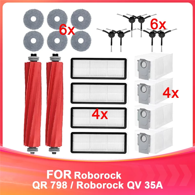 A88X For Roborock QV 35A / QR 798 Vacuum Cleaner Part Main Side Brush Mop Cloth Filter Dust Bag Replacement