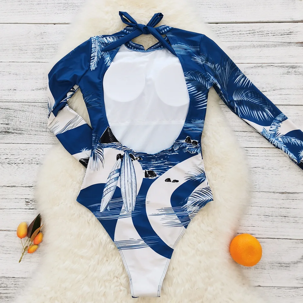 등이없는 원피스 수영복 2025 긴 소매 비키니 수영복 여성 수영복 수영복 Beachwear Monokini 여성 수영복