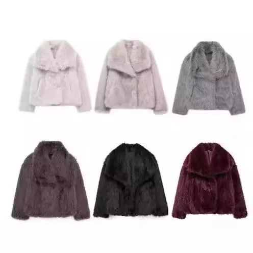 

Women Faux Fox Fur Coat Warm Solid Thick Full Sleeve Lapel Jacket Casual Cardigan Loose Outerwear Office Lady Furry Streetwear
