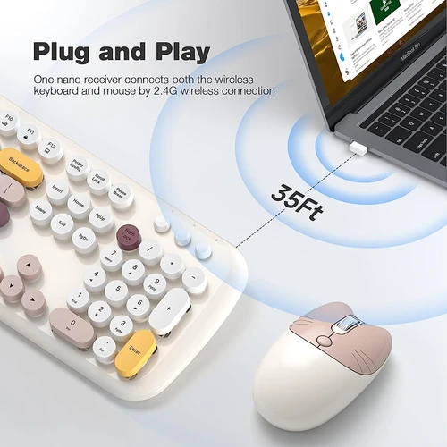 Imagen 2 del producto Combo de teclado y ratón inalámbricos MOFII, teclado de ordenador de máquina de escribir Retro de tamaño completo 2,4G para Windows, Mac OS escritorio/portátil/PC