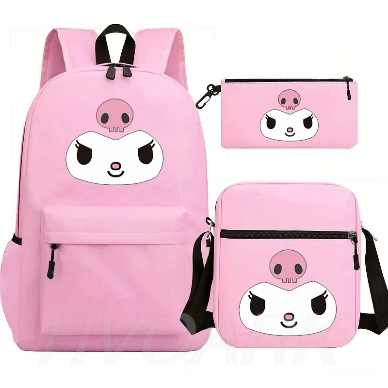 Kuromi-mochila de dibujos animados para adolescentes, morral escolar ligero de 3 piezas, capacidad sencilla, con Shoudler, para viaje al aire libre